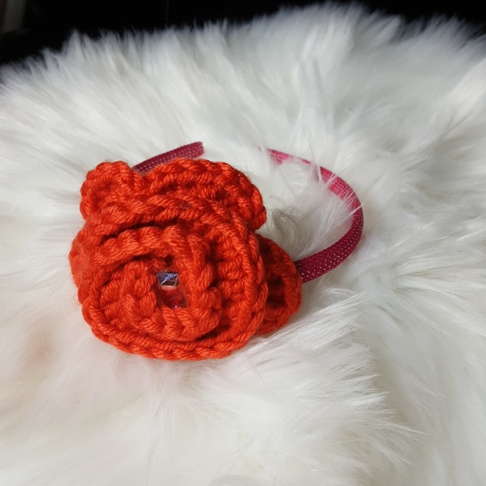 Pink and Orange Girls Head Case - Crochet Flower